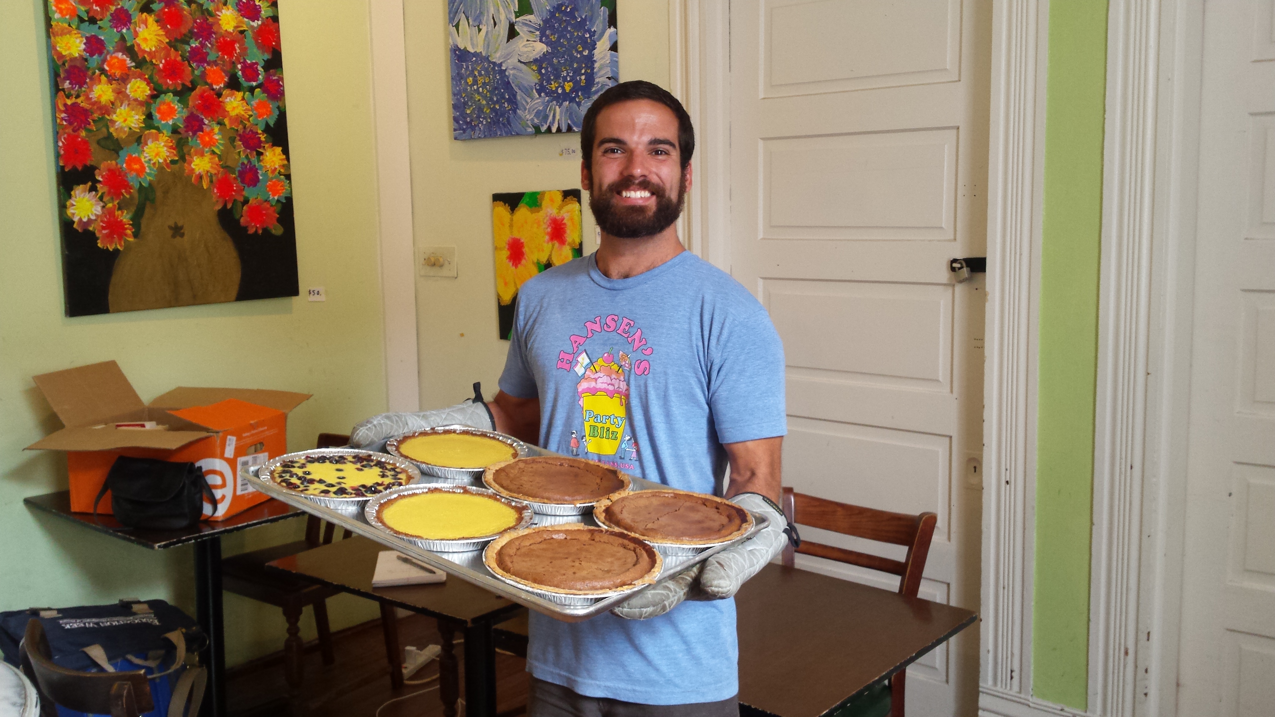The NOLA Pie Guy, Nate Winner, with a few of his creations.